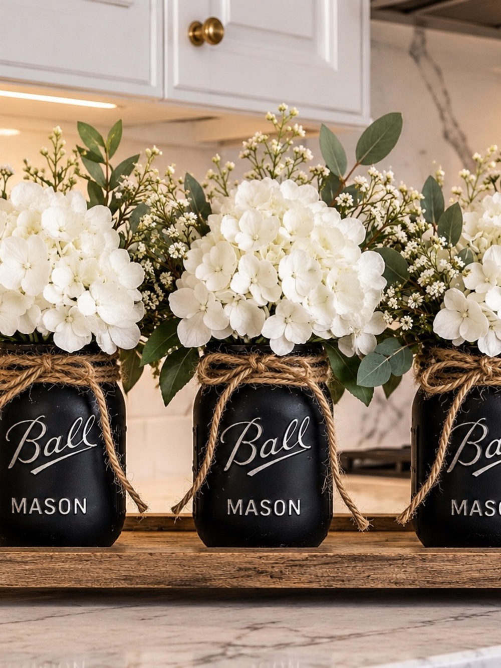 Black Mason Jar Vase with Twine-3